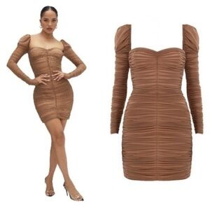 Mistress Rocks Treasure Carmel Mesh Gathered Mini Dress